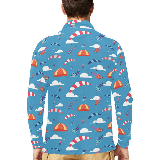 Skydiver Print Design LKS306 Long Sleeve Polo Shirt For Men's