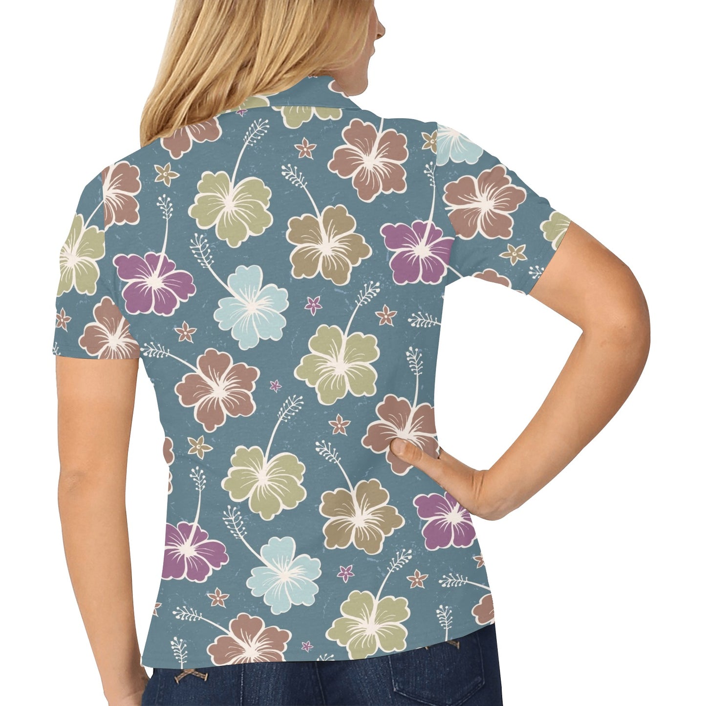 Hibiscus Pattern Print Design HB033 Women's Polo Shirt