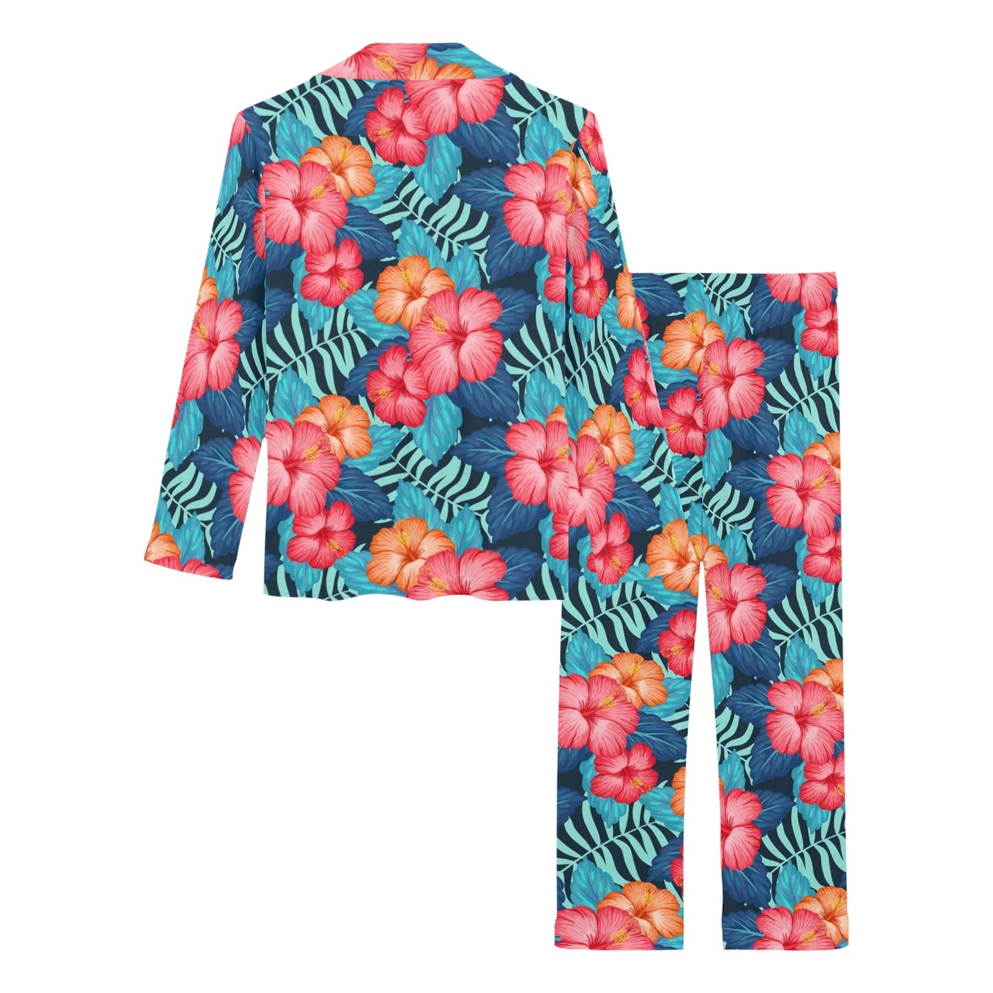 Red Hibiscus Pattern Print Design HB02 Women's Long Pajama Set