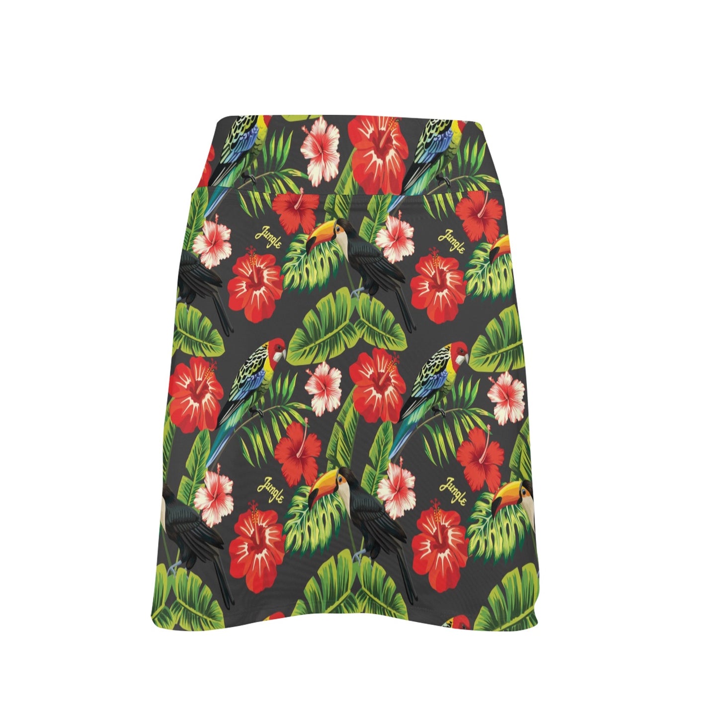 Hibiscus Red With Parrotprint Design LKS303 Women's Golf Skirt with Pocket