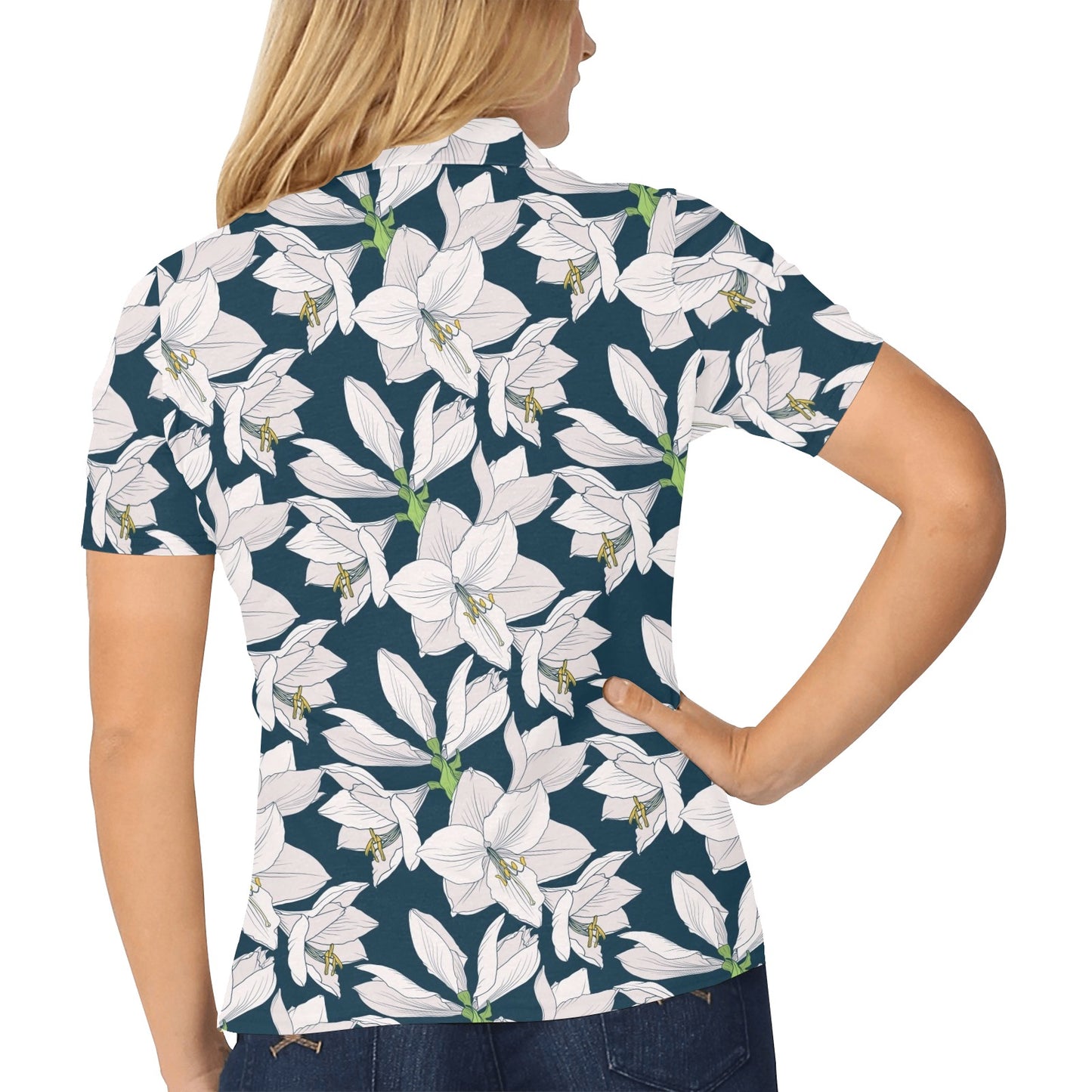 Amaryllis Pattern Print Design AL02 Women's Polo Shirt
