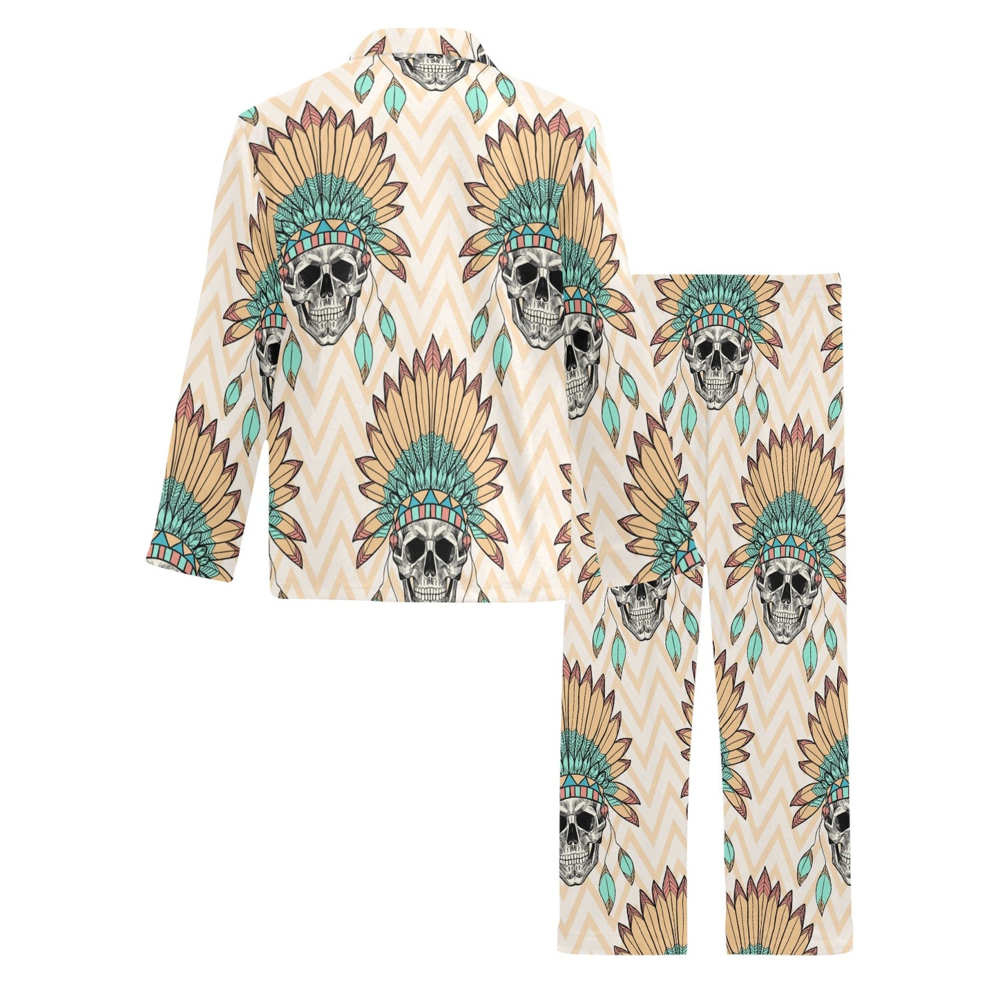 Indian Skull Pattern Men's Long Pajama Set