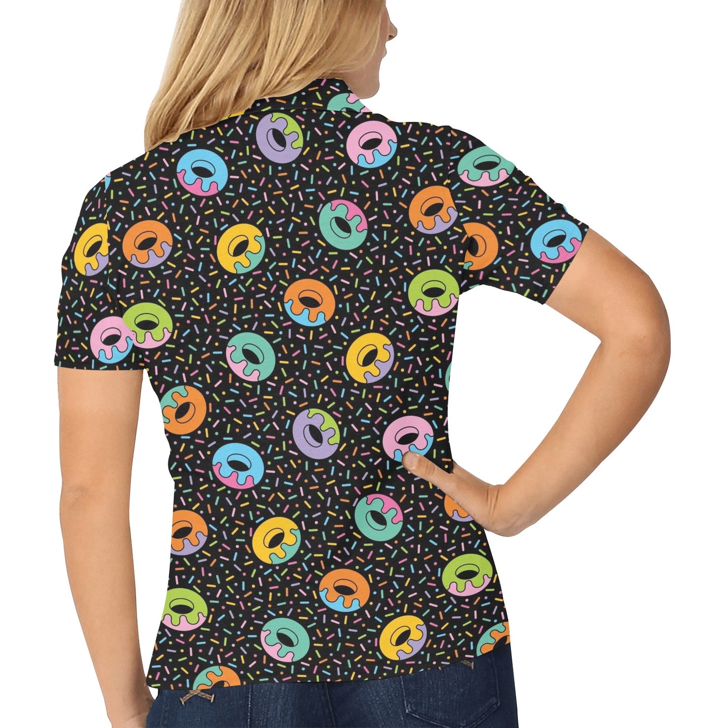 Donut Pattern Print Design DN012 Women's Polo Shirt