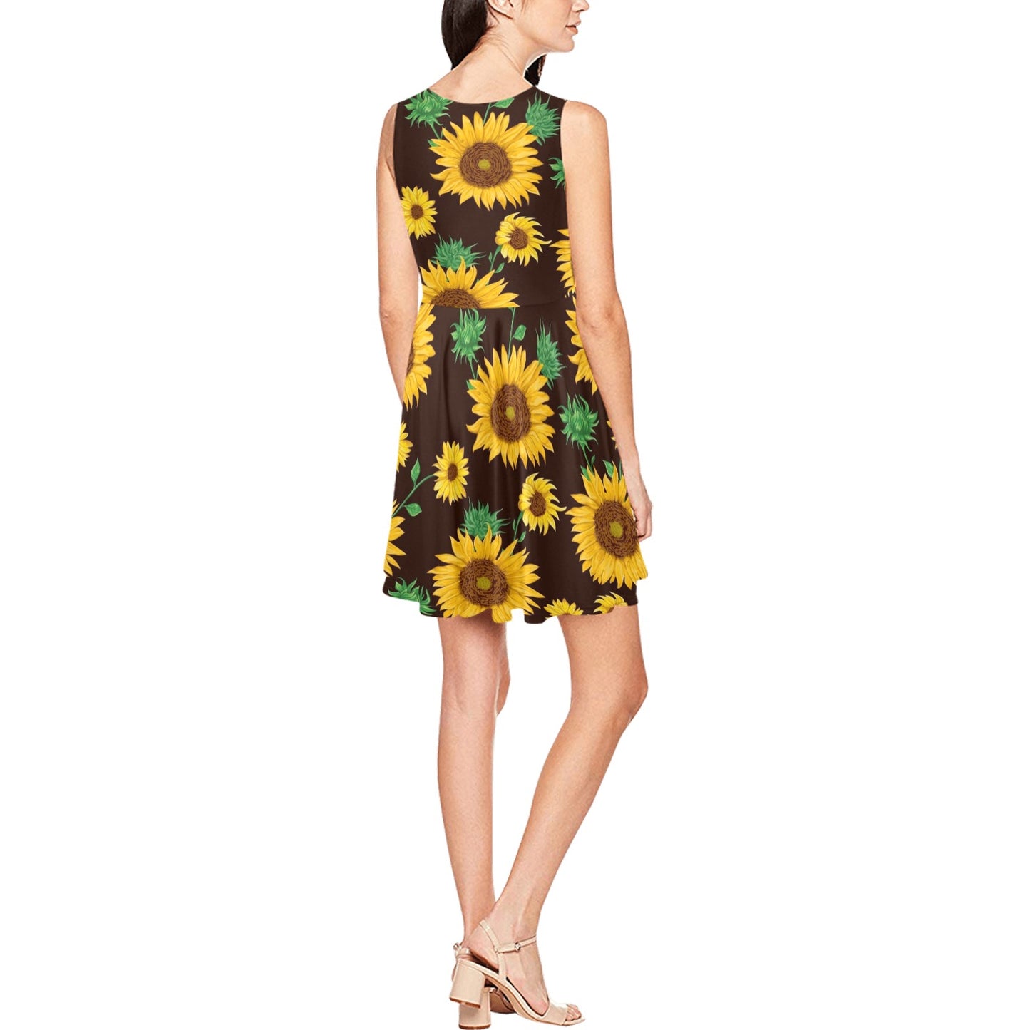 Sunflower Pattern Print Design SF01 Sleeveless Dress