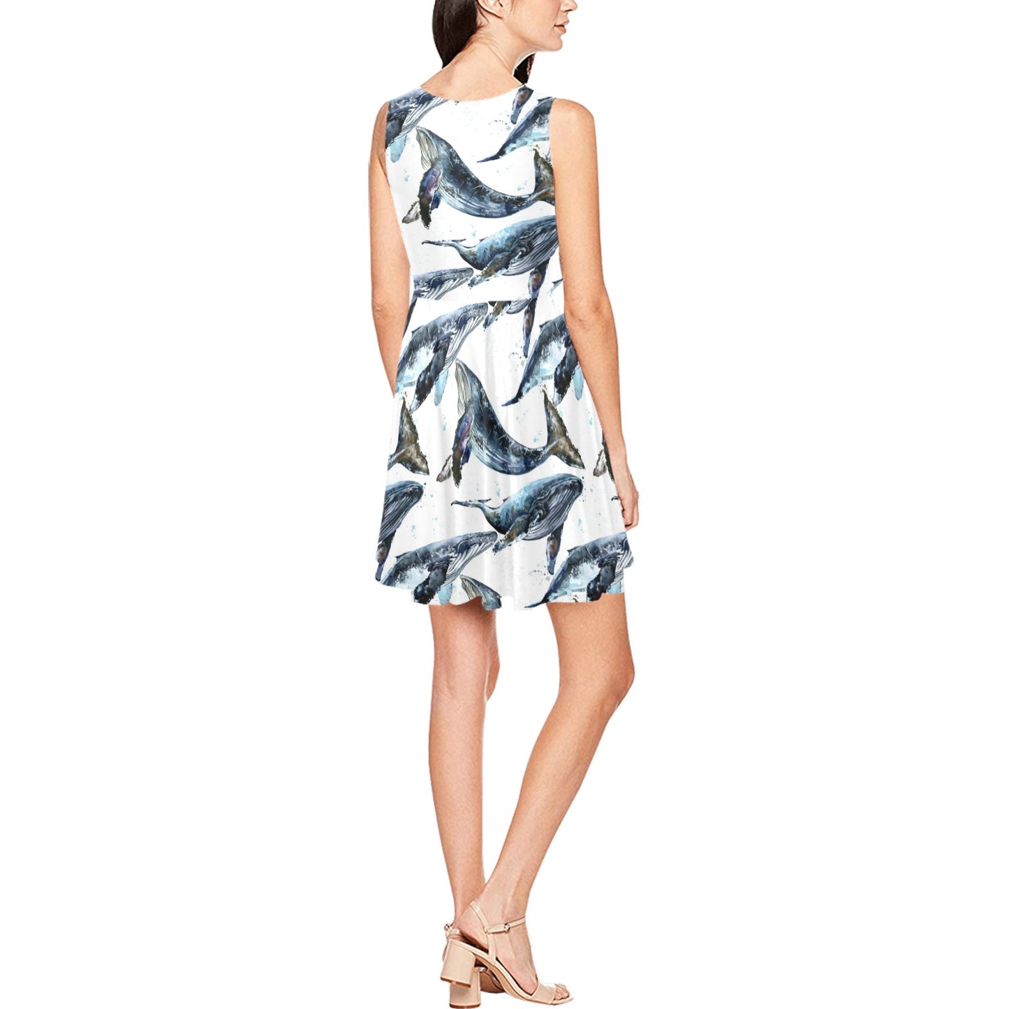 Blue Whale Pattern Print Design 03 Sleeveless Dress