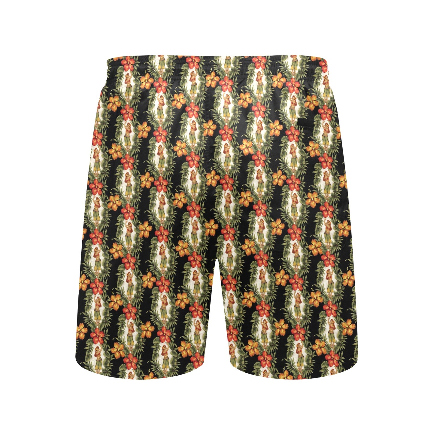 Hawaiian Flower Hula Hibiscus Print Men's Swim Trunks Beach Shorts
