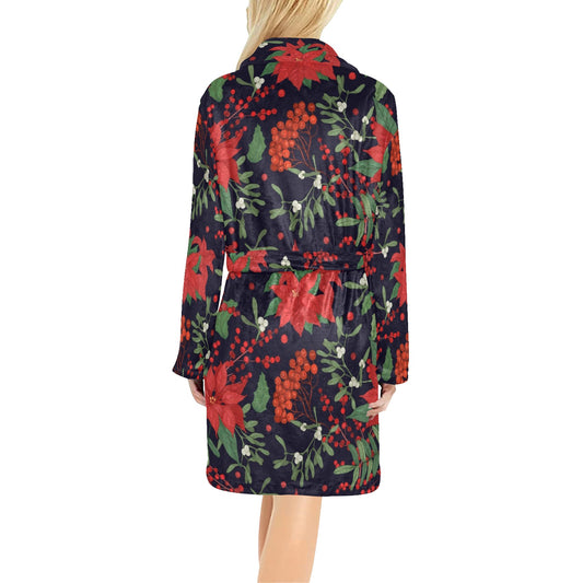 Poinsettia Pattern Print Design POT02 Women's Fleece Robe
