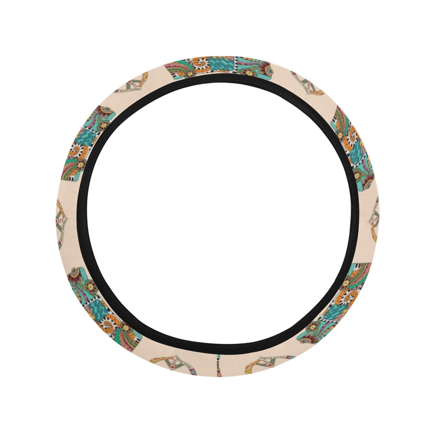 Hippie Van Peace Print Design LKS303 Steering Wheel Cover with Elastic Edge