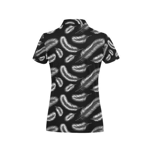 Feather Black White Design Print Women's Polo Shirt