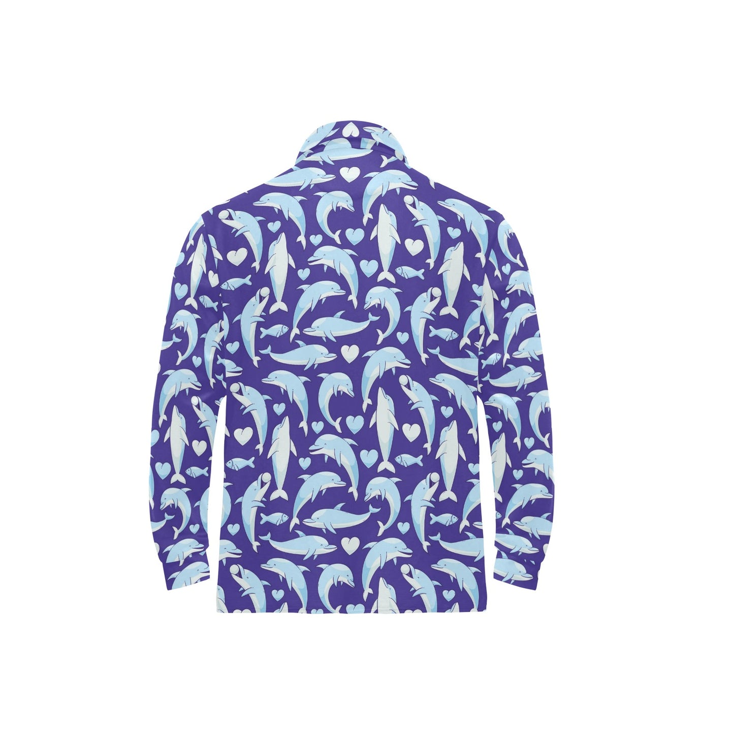 Dolphin Smile Print Pattern Long Sleeve Polo Shirt For Men's