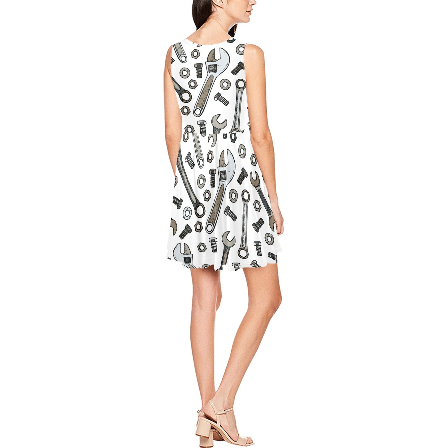 Mechanic Pattern Print Design 03 Sleeveless Dress