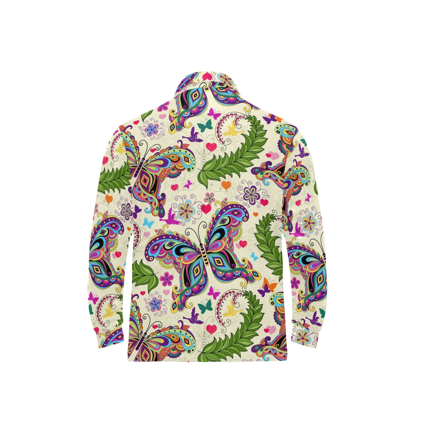 Butterfly Colorful Indian Style Long Sleeve Polo Shirt For Men's