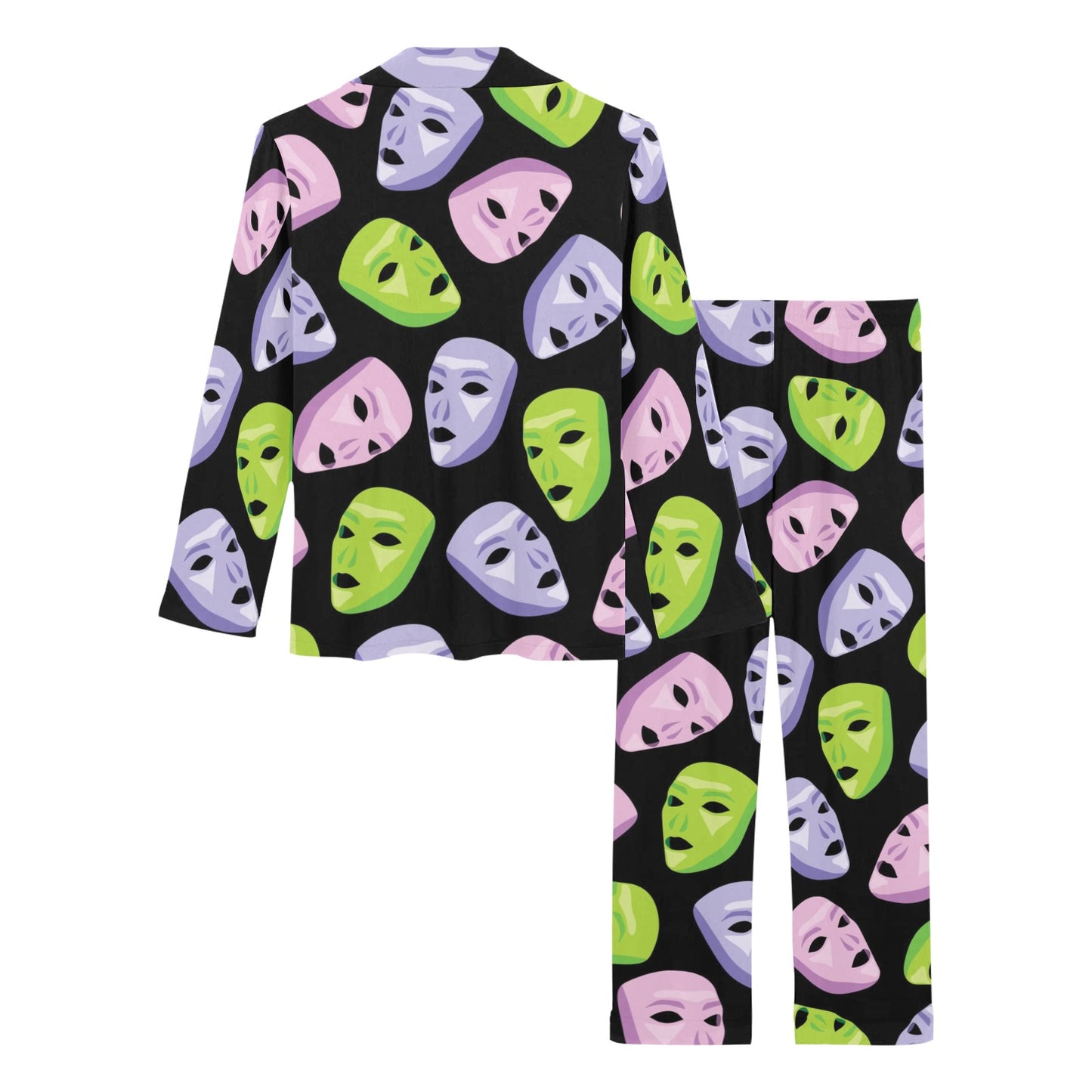 Acting Mask Pattern Print Design 04 Women's Long Pajama Set