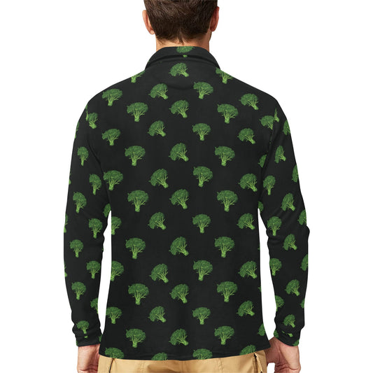 Broccoli Pattern Print Design 04 Long Sleeve Polo Shirt For Men's