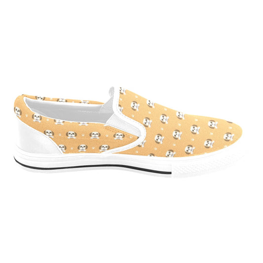 Shih Tzu Print Design LKS303 White Slip Ons Canvas Women's Shoes
