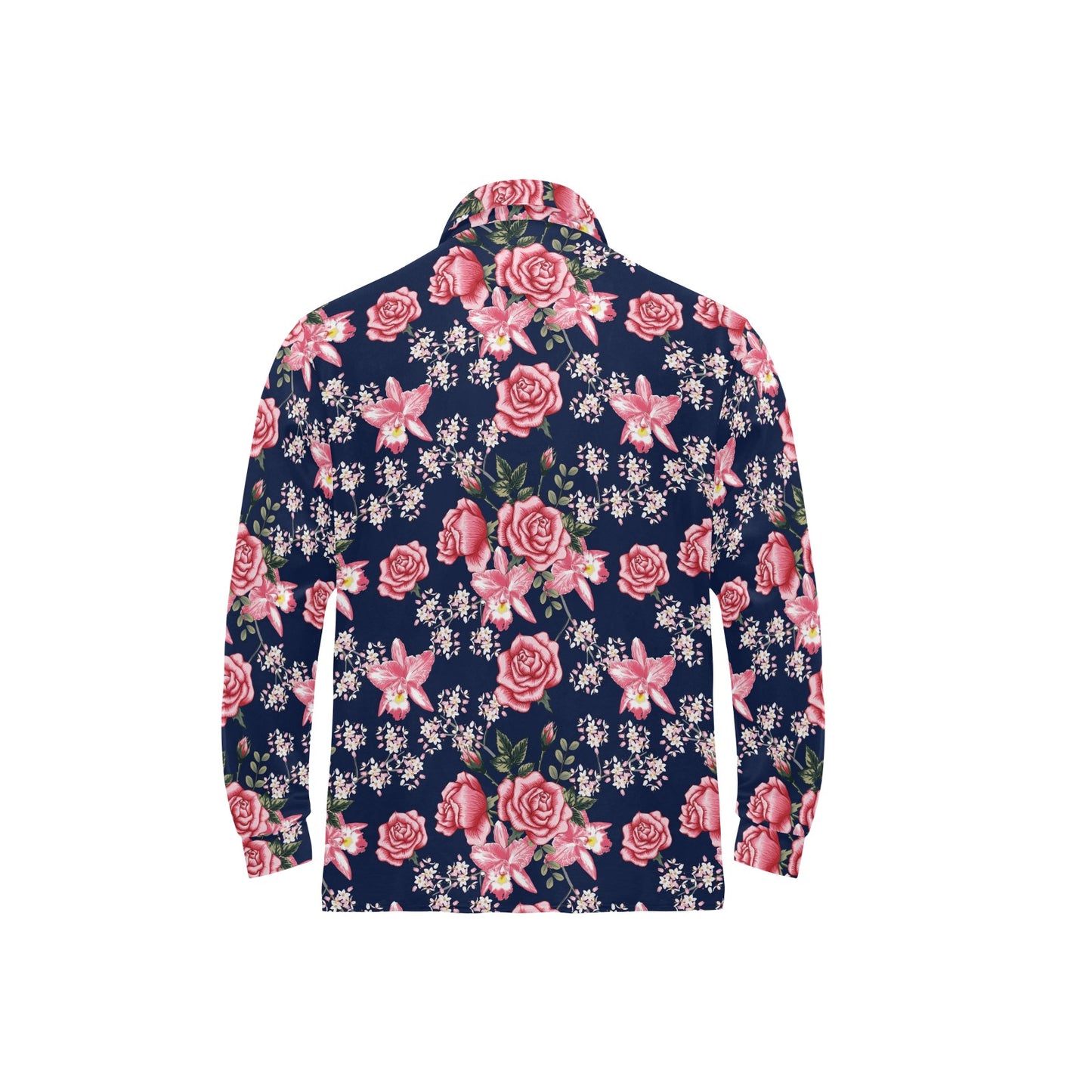 Rose Pattern Print Design A05 Long Sleeve Polo Shirt For Men's