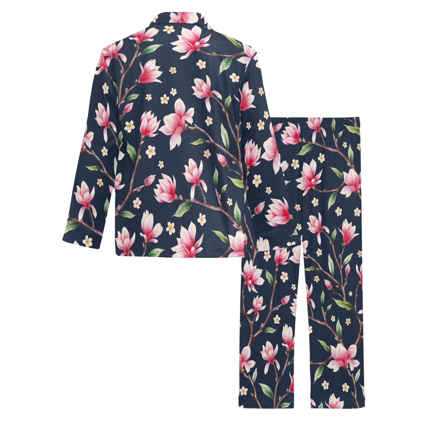 Magnolia Pattern Print Design MAG09 Men's Long Pajama Set