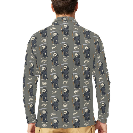 Skeleton Print Design LKS308 Long Sleeve Polo Shirt For Men's