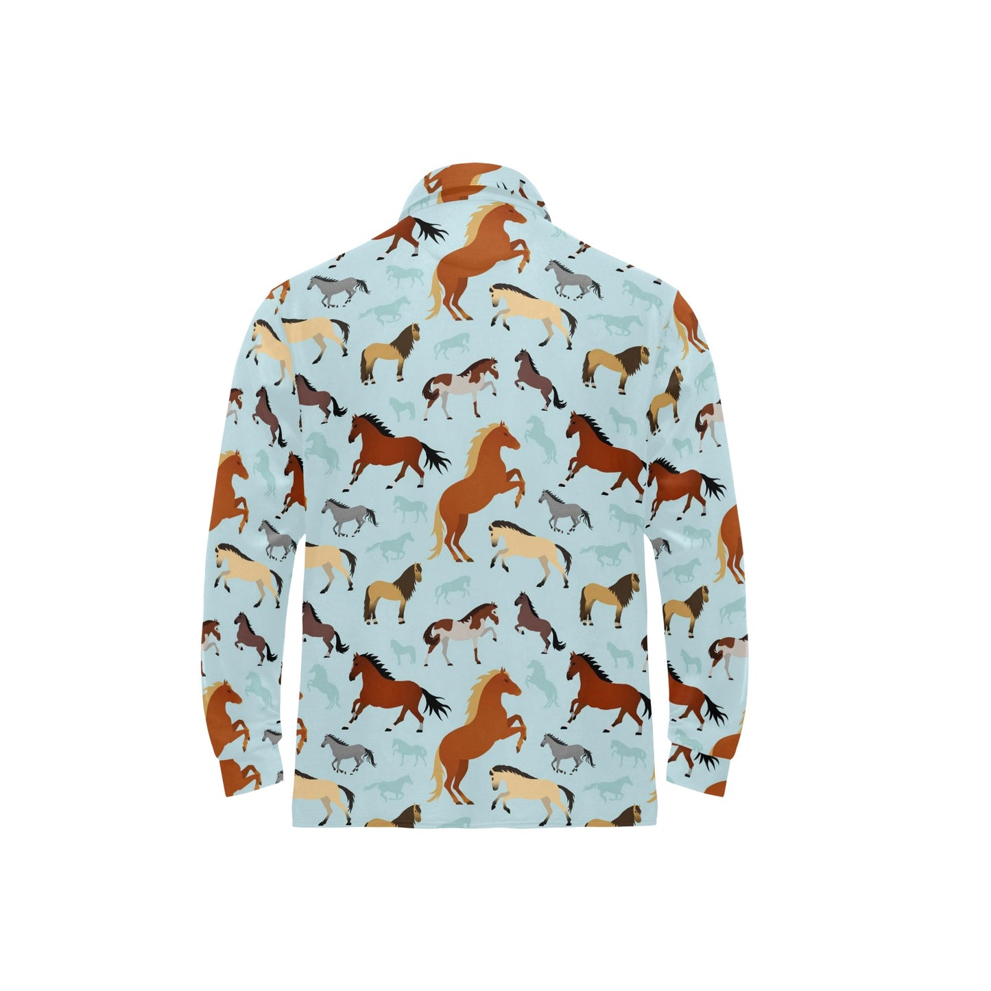 Horse Cute Themed Pattern Print Long Sleeve Polo Shirt For Men's