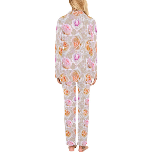 Rose Pattern Print Design RO011 Women's Long Pajama Set
