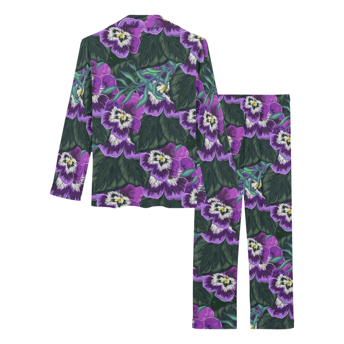 Pansy Pattern Print Design PS07 Women's Long Pajama Set