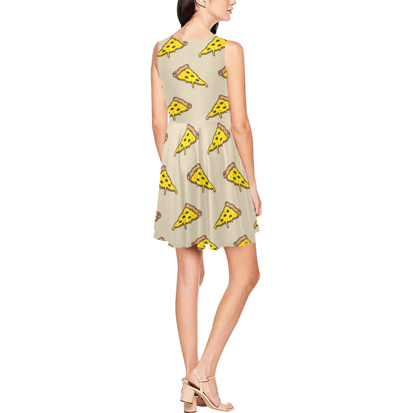 Pizza Pattern Print Design A04 Sleeveless Dress