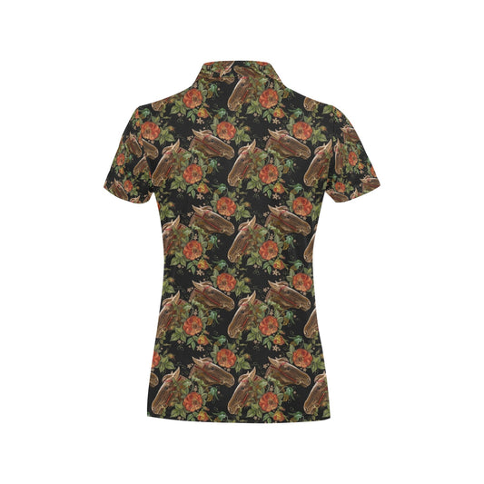 Horse Embroidery with Flower Design Women's Polo Shirt
