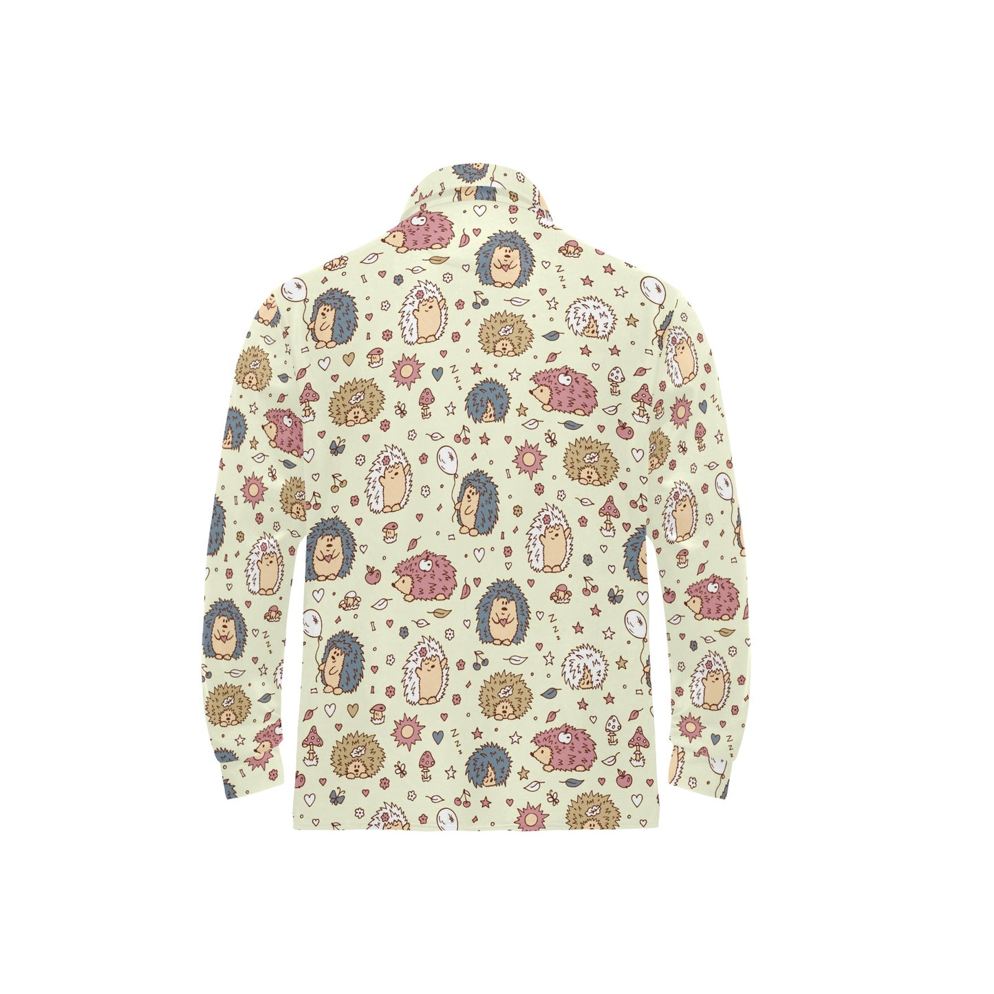 Hedgehog Cute Pattern Print Design 01 Long Sleeve Polo Shirt For Men's