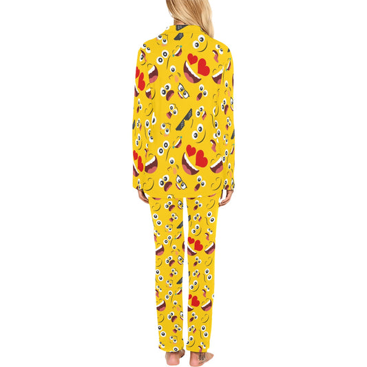 Emoji Face Print Pattern Women's Long Pajama Set
