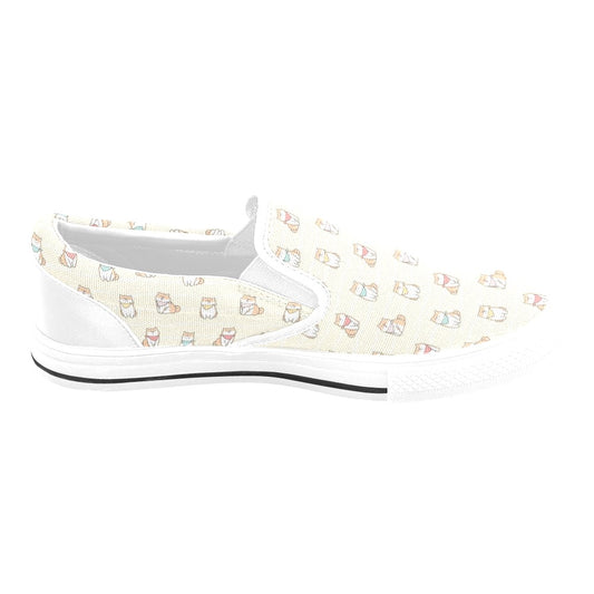 Shiba Inu Print Design LKS306 White Slip Ons Canvas Women's Shoes