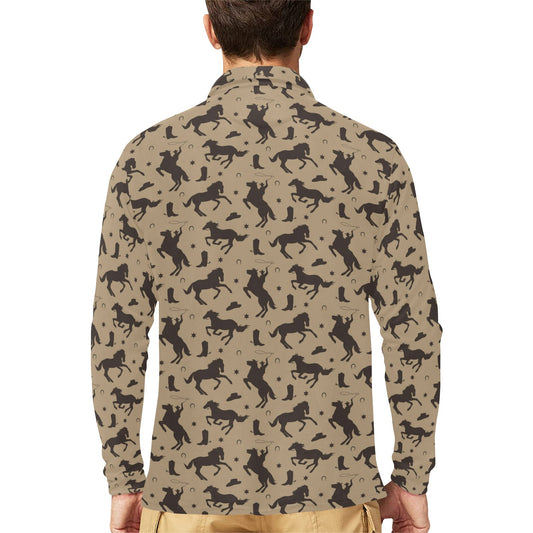 Cowboy Pattern Print Design 05 Long Sleeve Polo Shirt For Men's