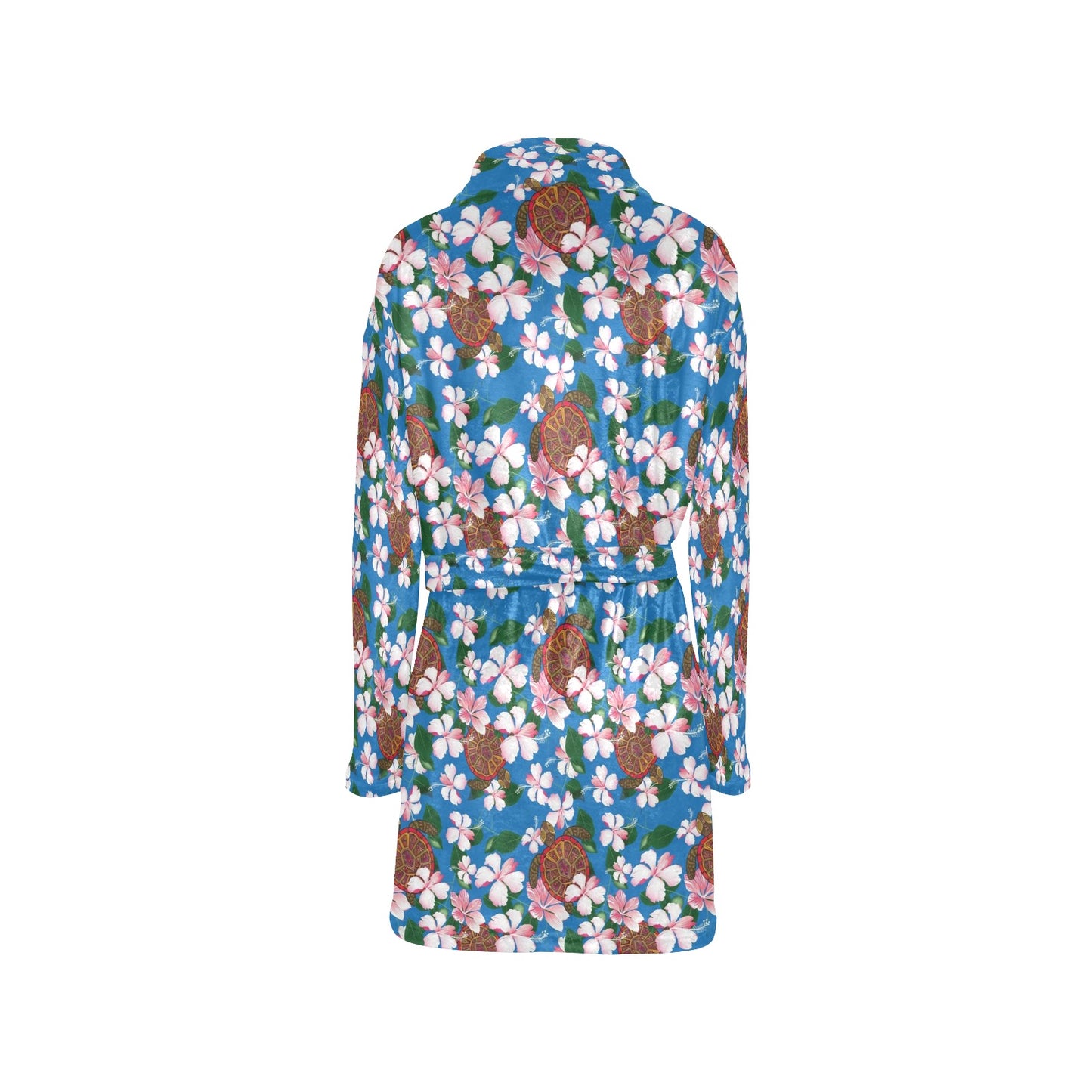 Sea Turtle Pink Hibiscus Hawaiian Print Women's Fleece Robe
