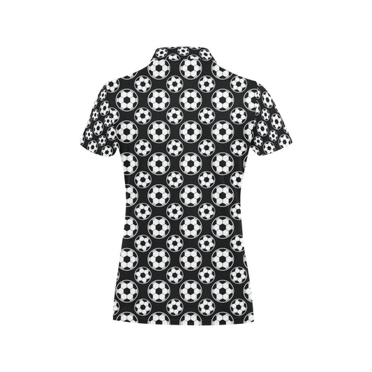 Soccer Ball Black Print Pattern Women's Polo Shirt