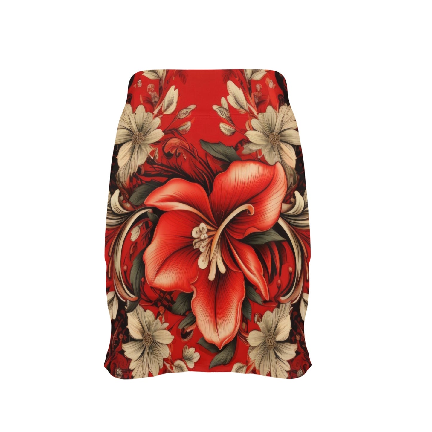 Red Bandana Hibiscus Women's Golf Skirt with Pocket