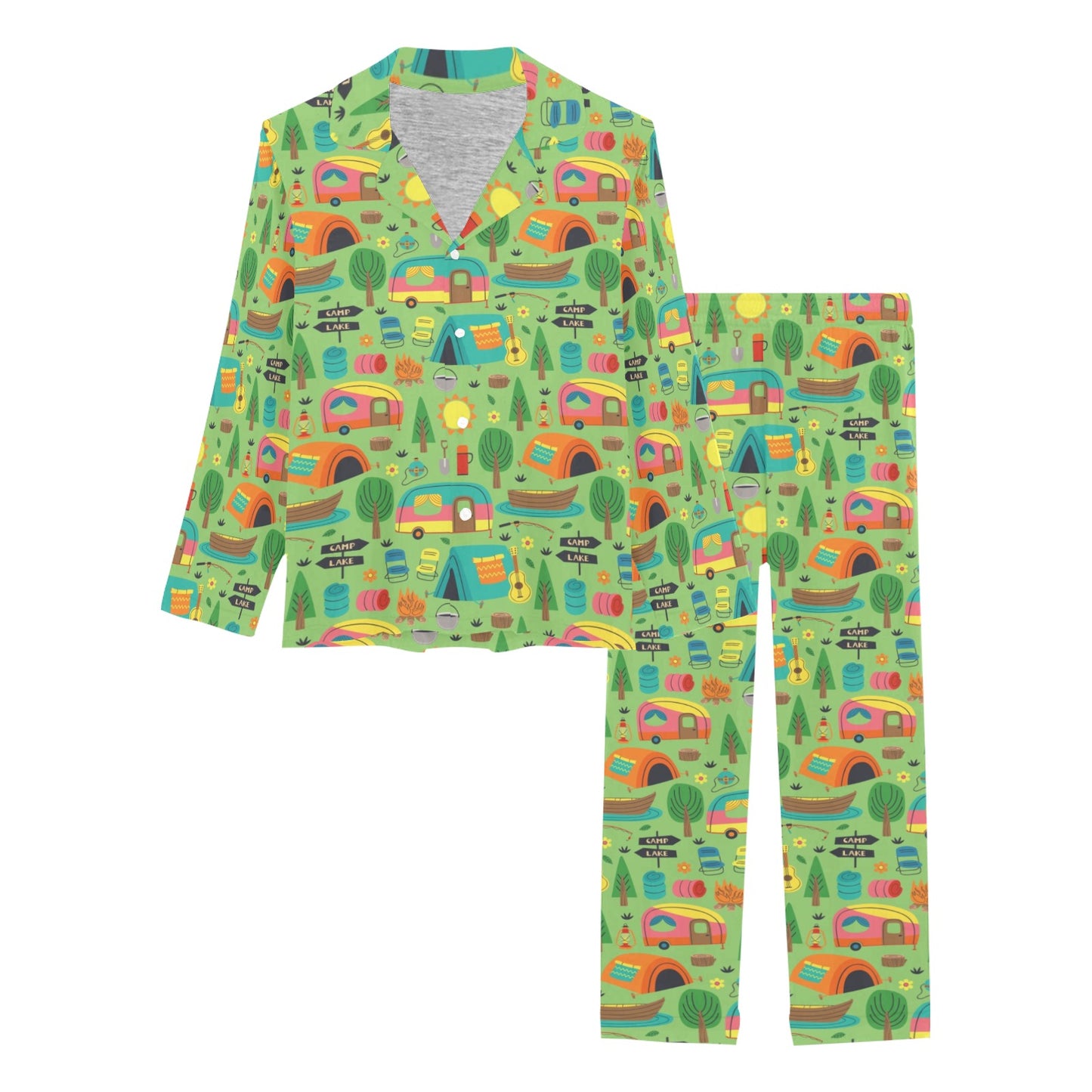 Camping Camper Pattern Print Design 04 Women's Long Pajama Set