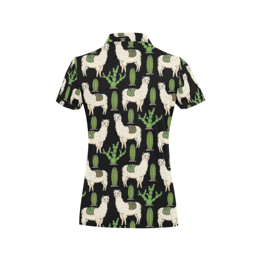Llama Cactus Pattern Print Design 011 Women's Polo Shirt