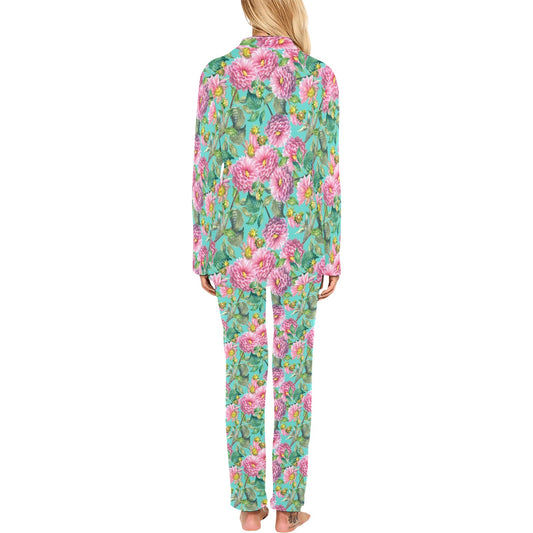 Dahlia Pattern Print Design DH07 Women's Long Pajama Set