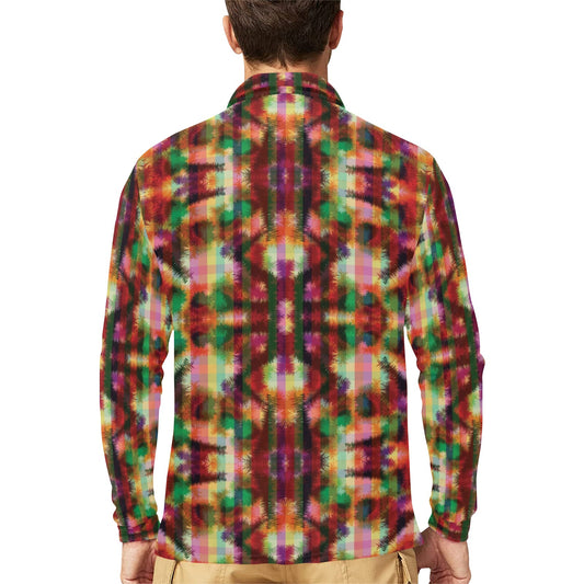 Tie Dye Print Design LKS301 Long Sleeve Polo Shirt For Men's
