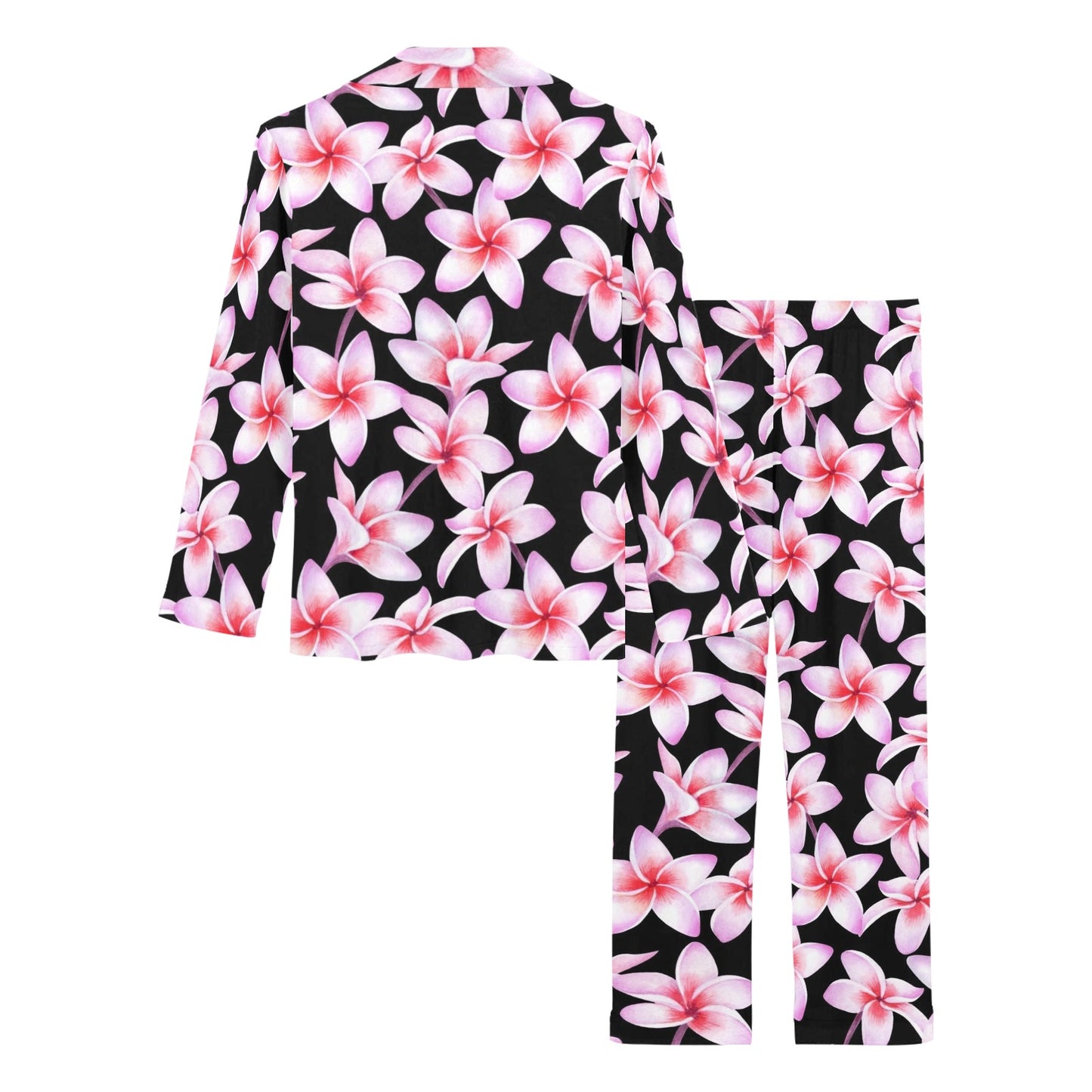Pink Plumeria Pattern Print Design PM09 Women's Long Pajama Set