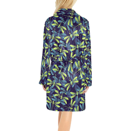 Dragonfly Lime Blue Print Pattern Women's Fleece Robe