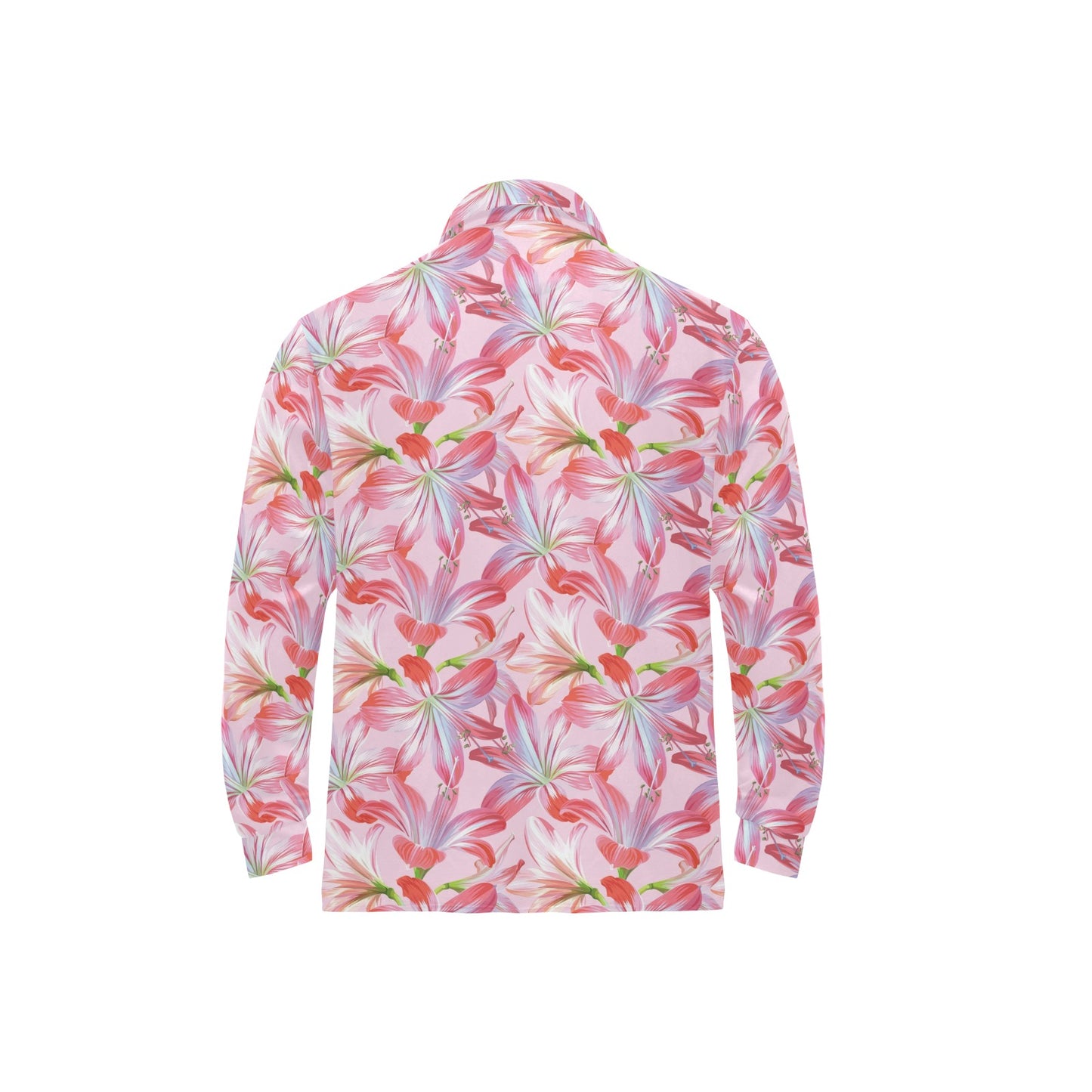 Amaryllis Pattern Print Design 02 Long Sleeve Polo Shirt For Men's