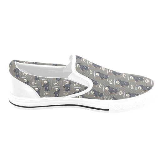 Skeleton Print Design LKS308 White Slip Ons Canvas Women's Shoes