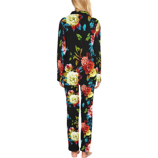 Peony Pattern Print Design PE07 Women's Long Pajama Set