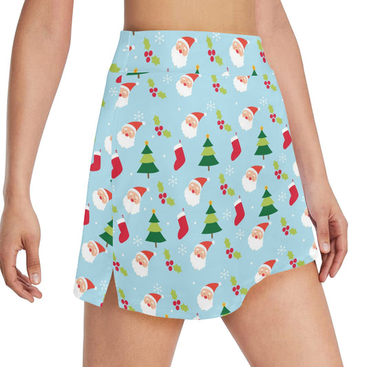 Santa Themed Print Design LKS301 17" Golf & Pickleball Skort with Pockets