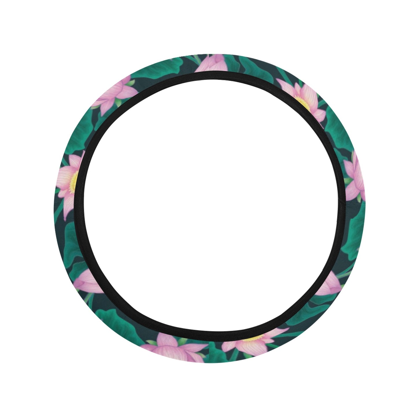 Water Lily Print Design LKS302 Steering Wheel Cover with Elastic Edge