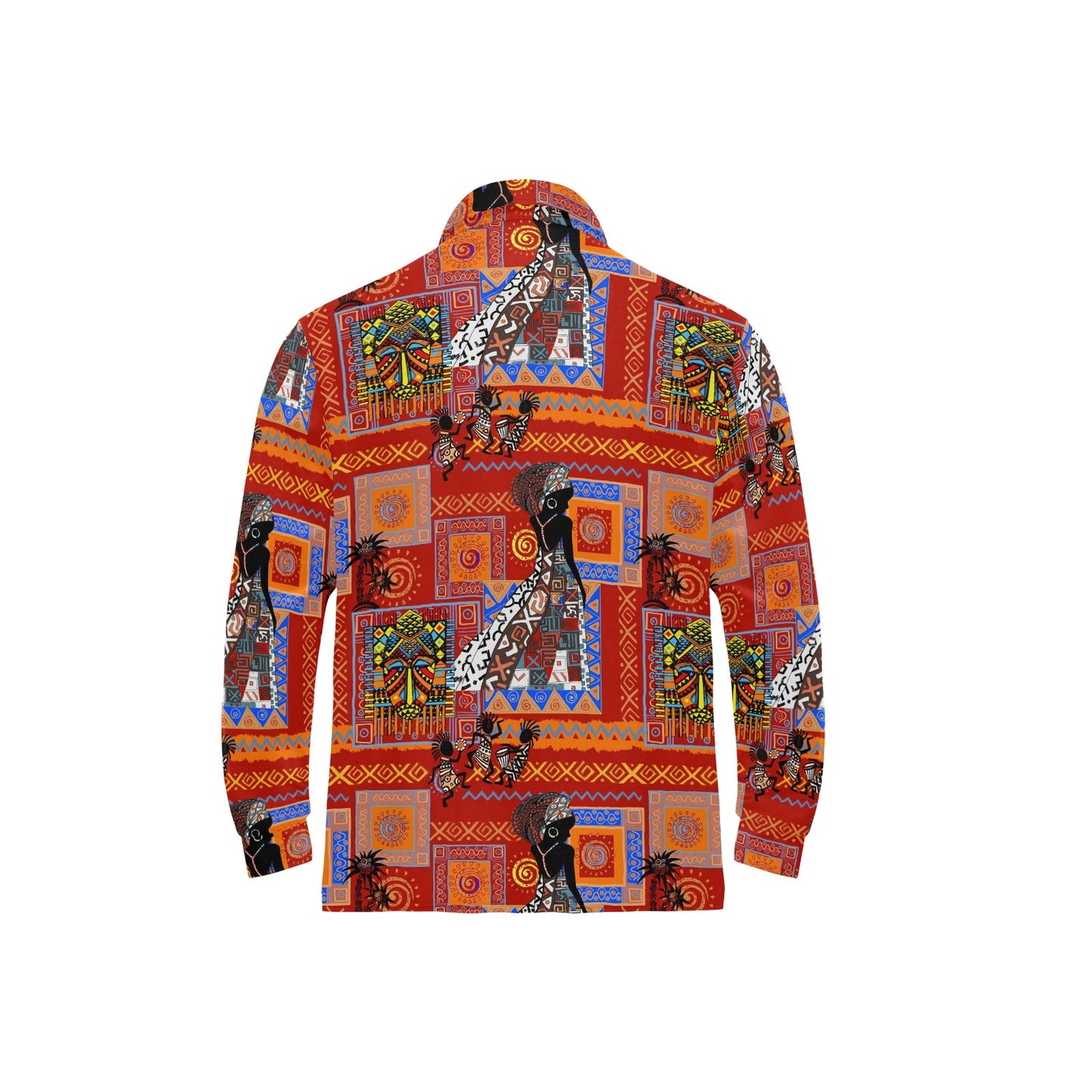African Print Pattern Long Sleeve Polo Shirt For Men's