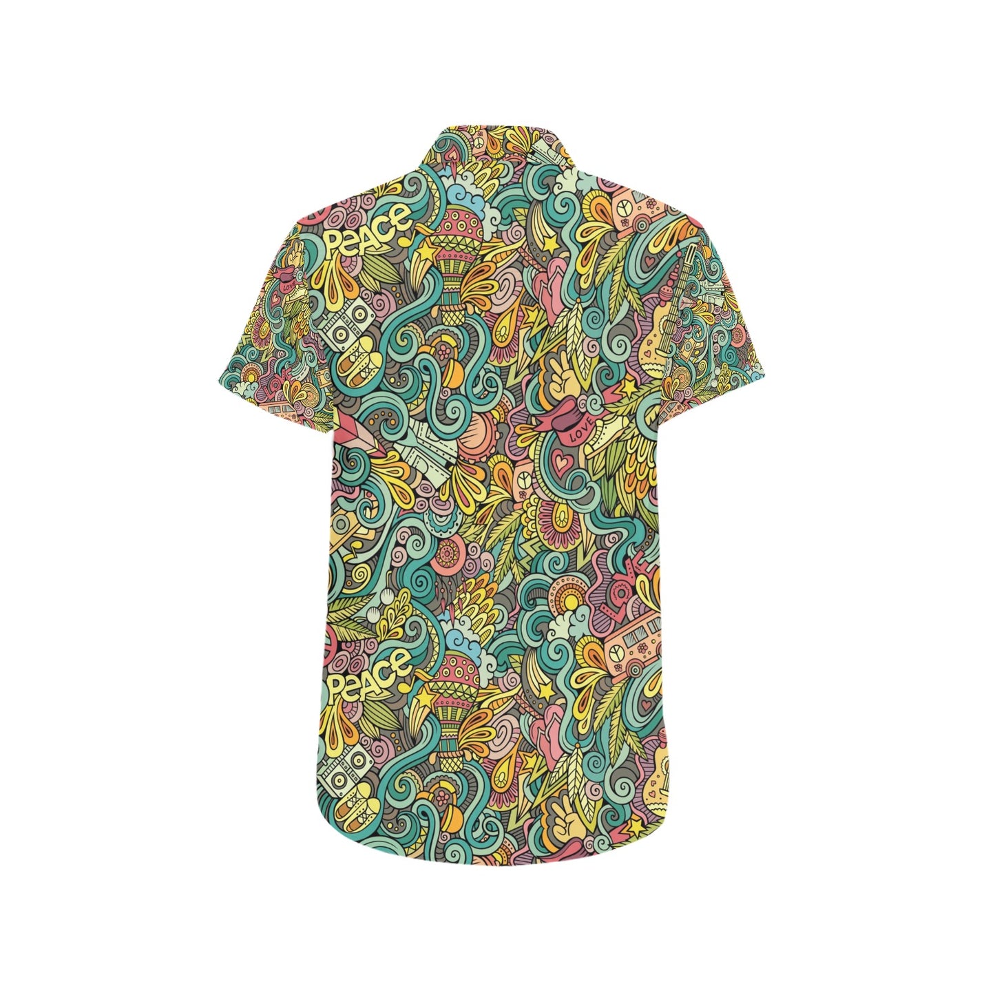 Hippie Print Design LKS302 Men Short Sleeve Button Up Shirt