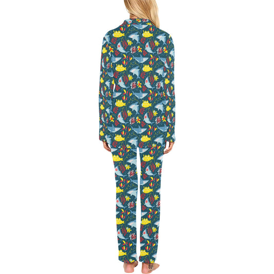 Scuba With Sharks Print Design LKS303 Women's Long Pajama Set