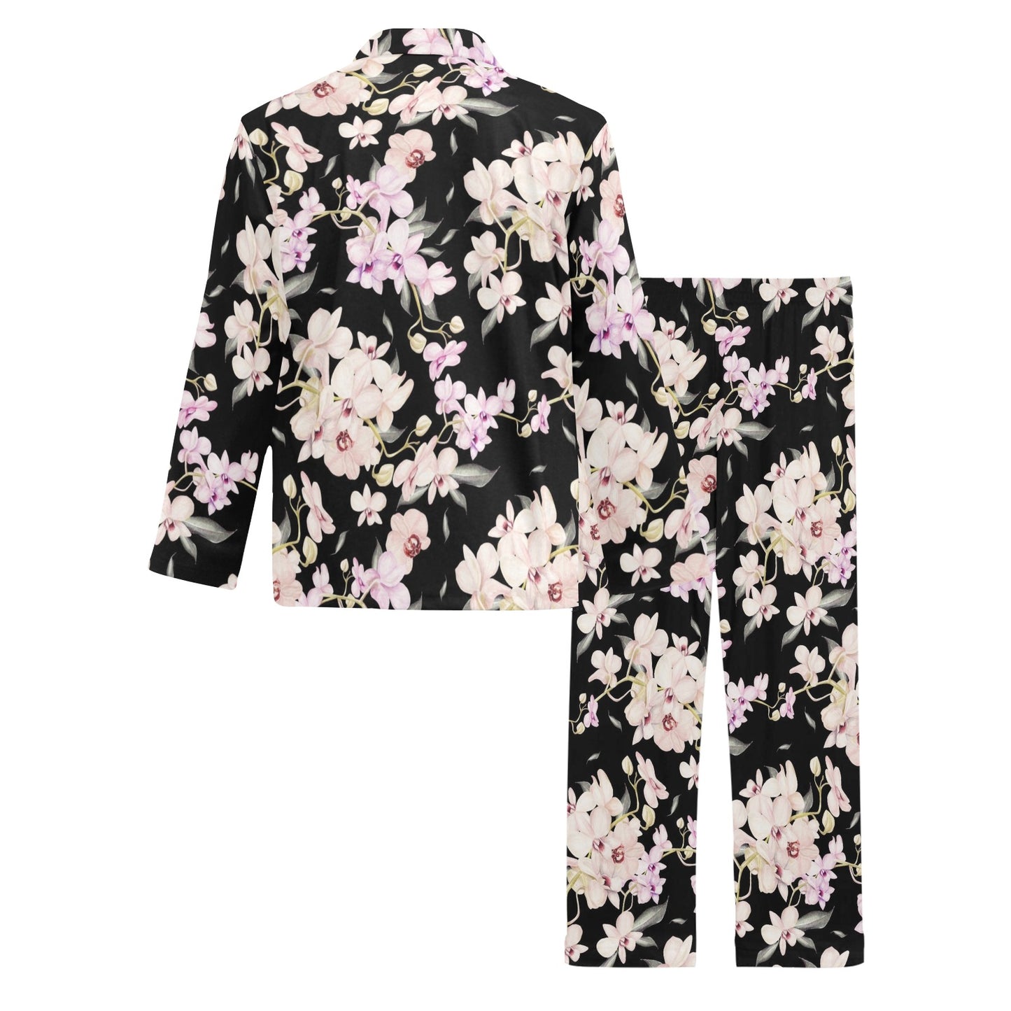 Orchid White Pattern Print Design OR03 Men's Long Pajama Set