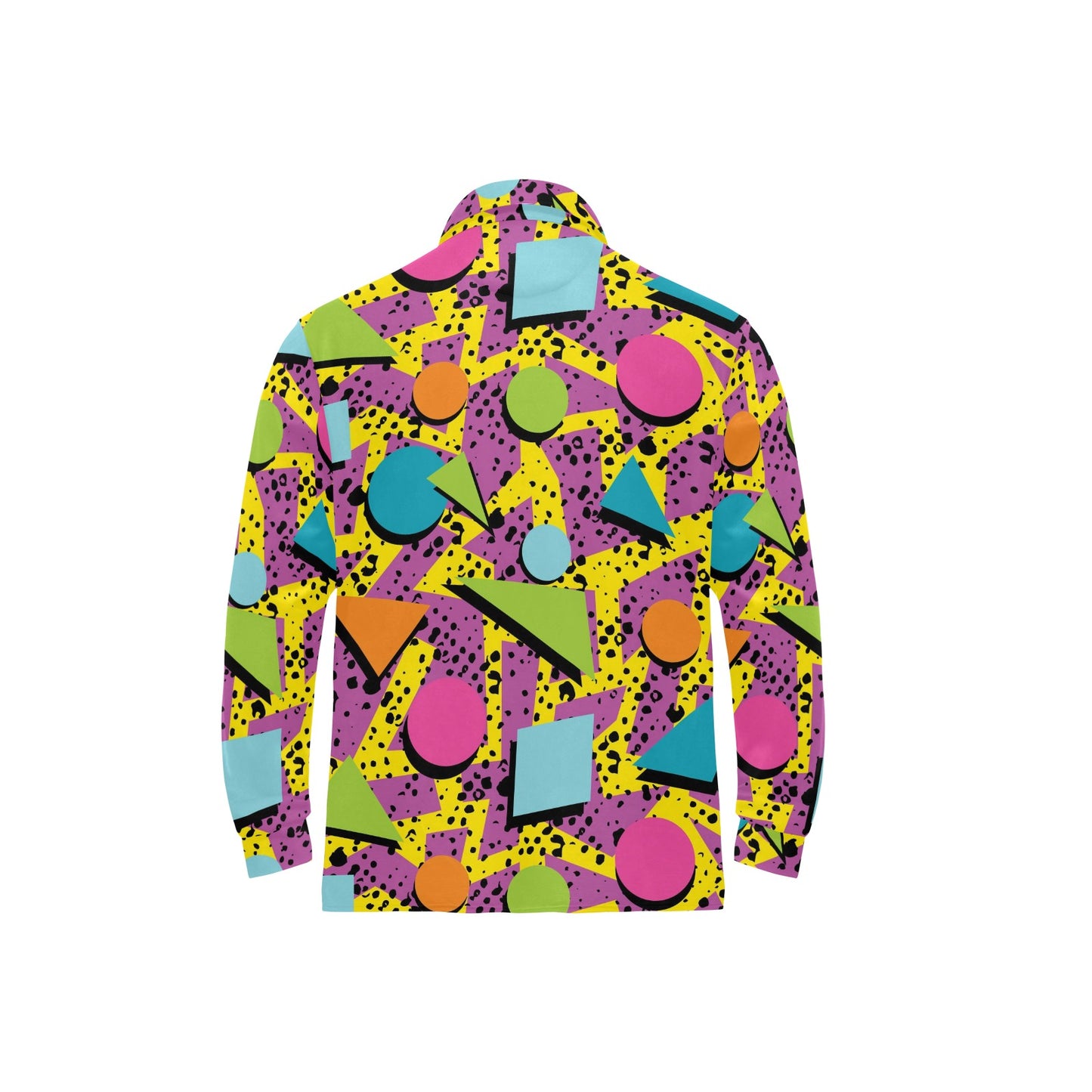 80s Pattern Print Design 1 Long Sleeve Polo Shirt For Men's